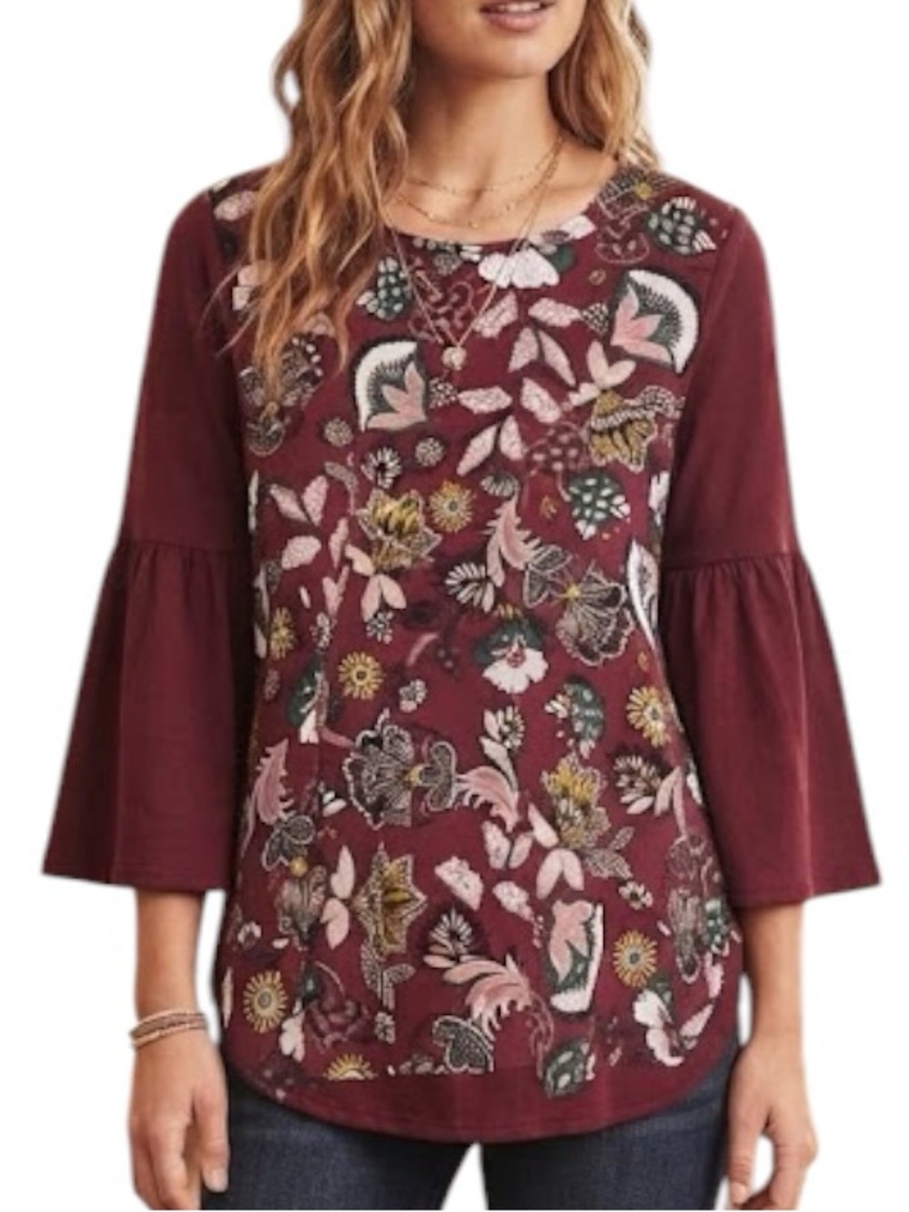 VAN HEUSEN Floral Print Bell Sleeve Blouse Romantic Whimsigoth Size S